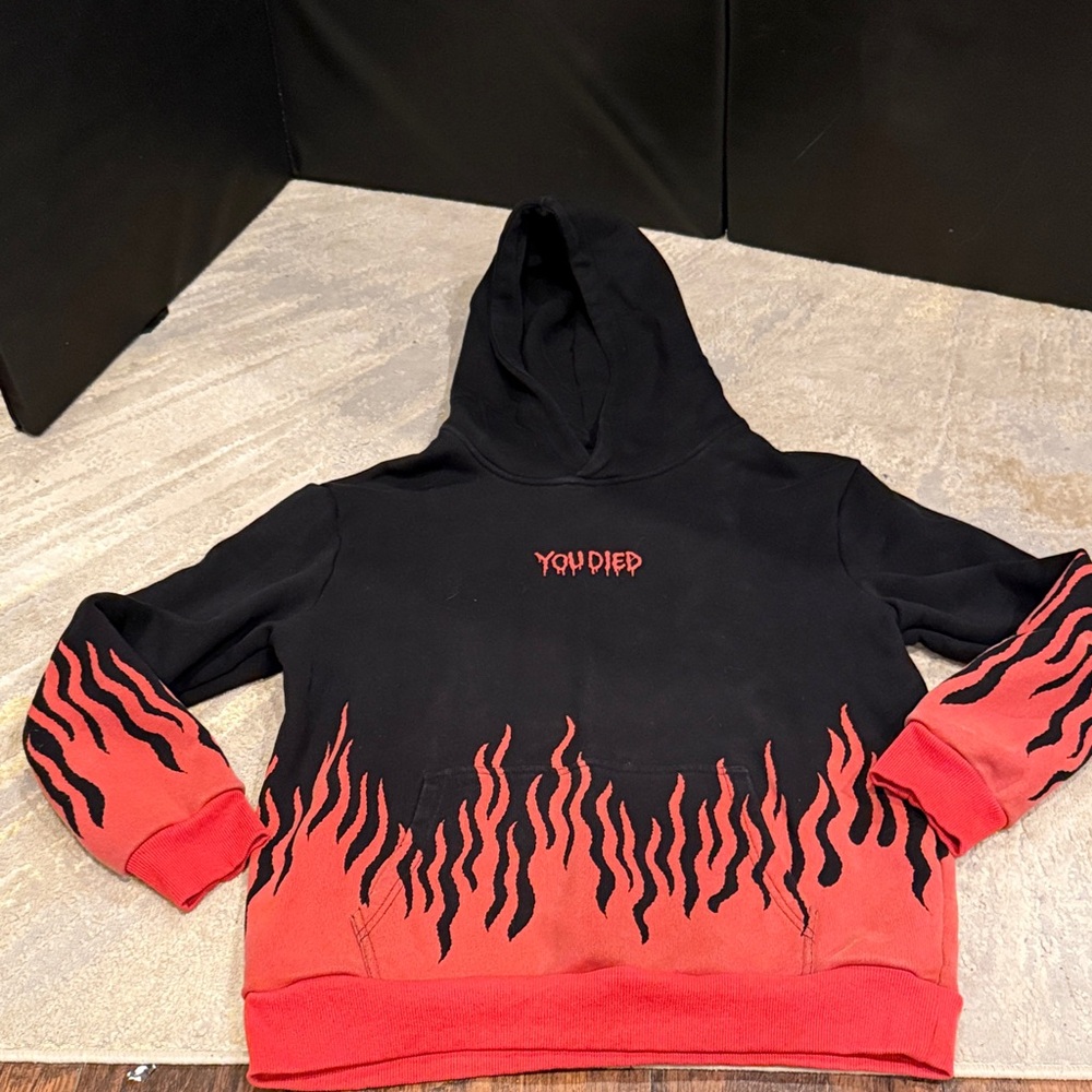 very cool you died hoodie skeleton size M in GUc flames print all over